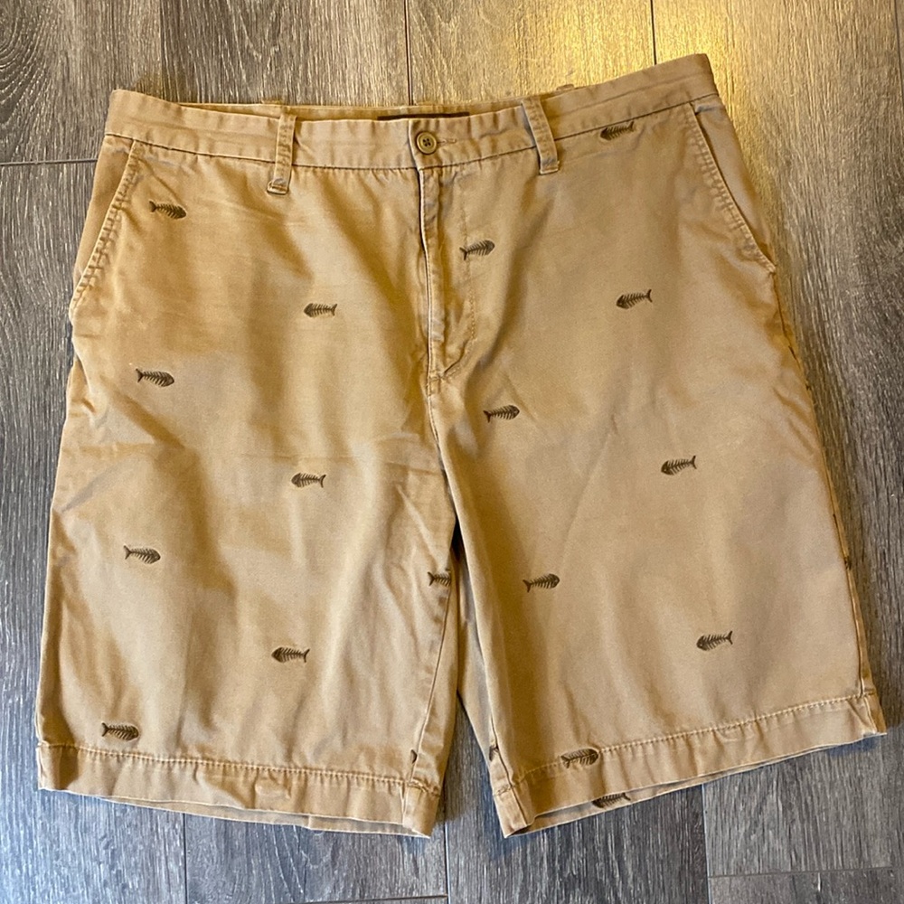 Fish Skeleton Embroidered Flat Front Shorts